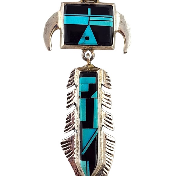 Navajo AY Sterling Silver Inlay Turquoise Pendant #20085 - Picture 6 of 7